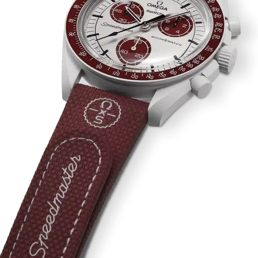 MoonSwatch Bordeaux/Hellgrau aus Kautschuk