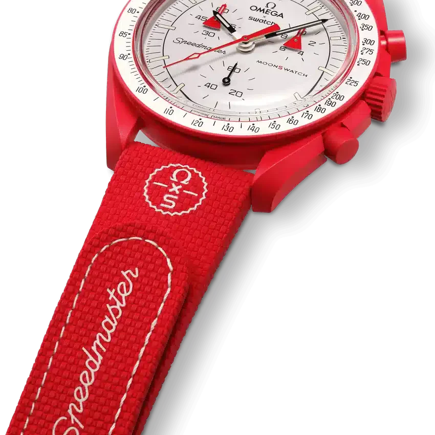 MoonSwatch Rot/Weiss, Kautschuk
