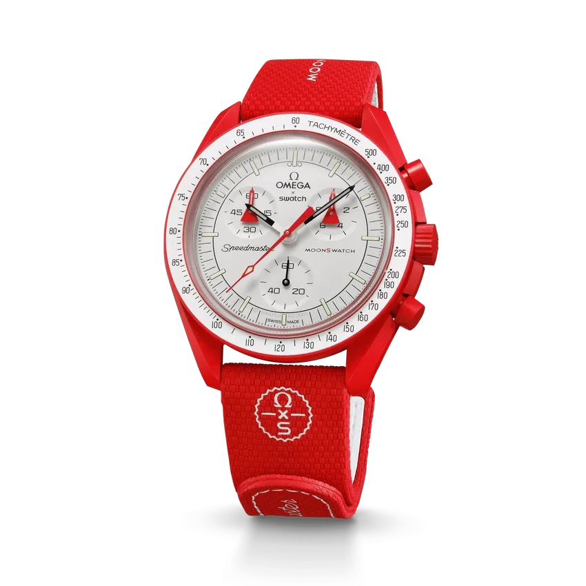 MoonSwatch Rot/Weiss, Kautschuk