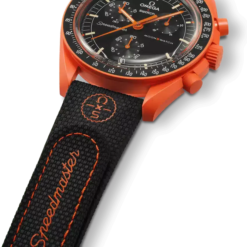 MoonSwatch Schwarz/Orange Kautschuk