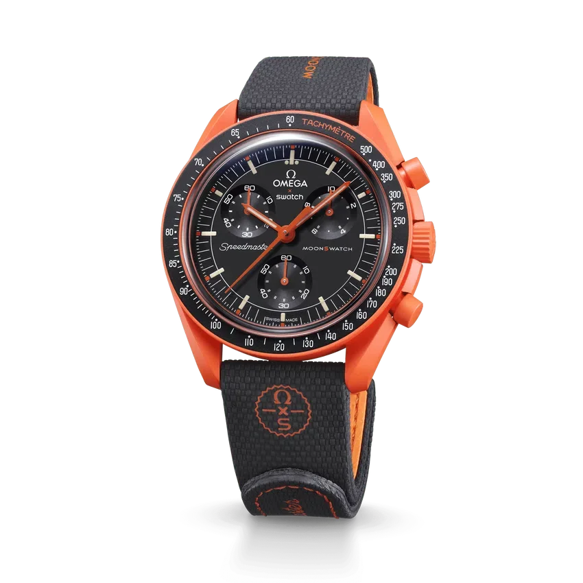 MoonSwatch Schwarz/Orange Kautschuk