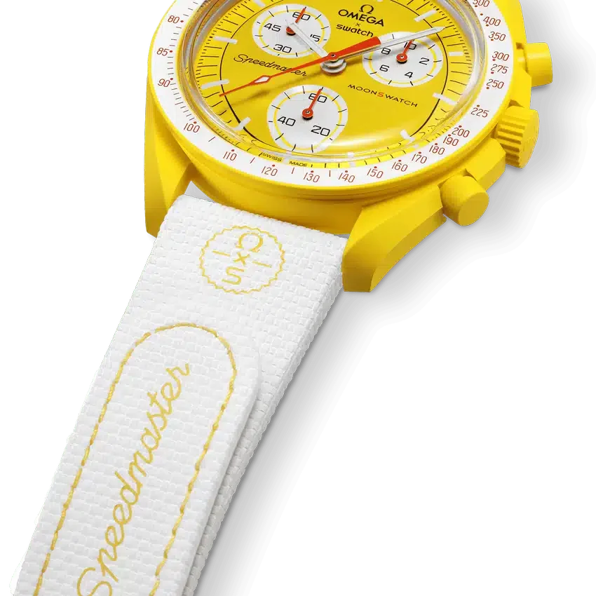 MoonSwatch weisses/gelbes Kautschukarmband